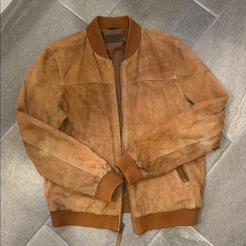 Rogue State Tan Suede Bomber Jacket (Size L) - Picture 3 of 13